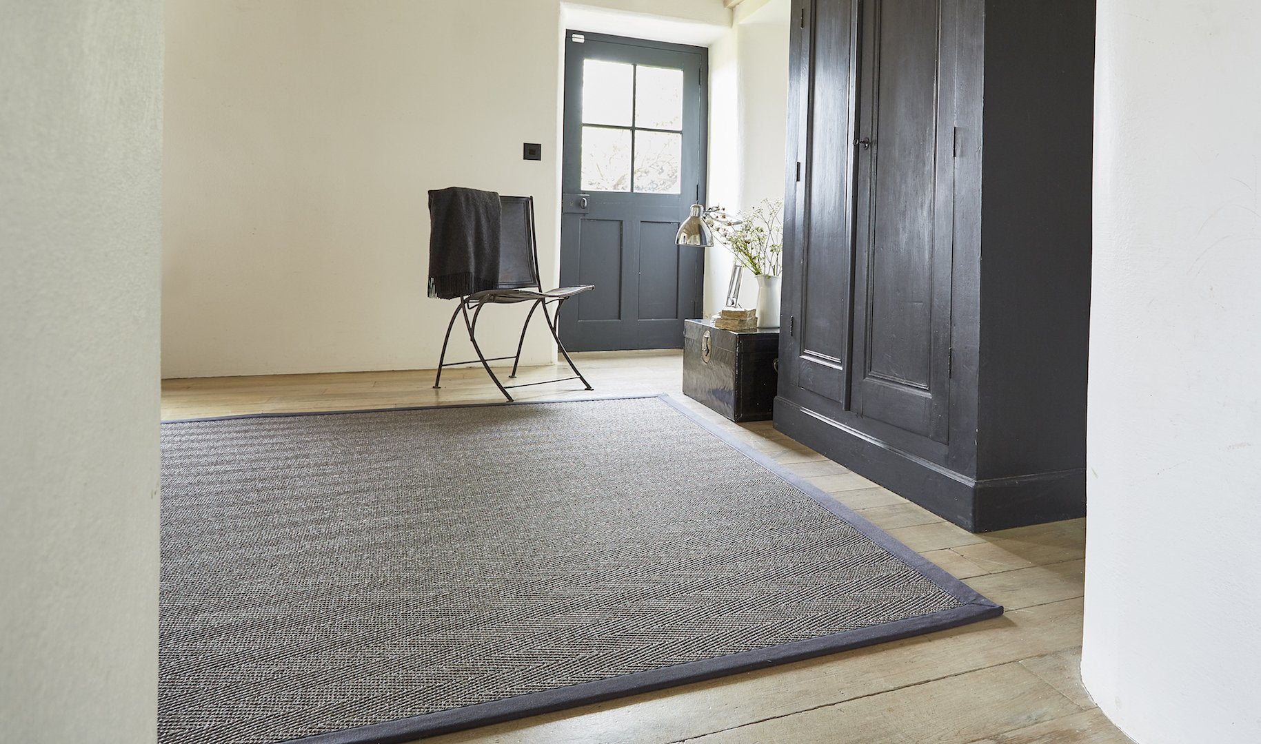 Sisal Havana Titanium With Charcoal Cotton Border