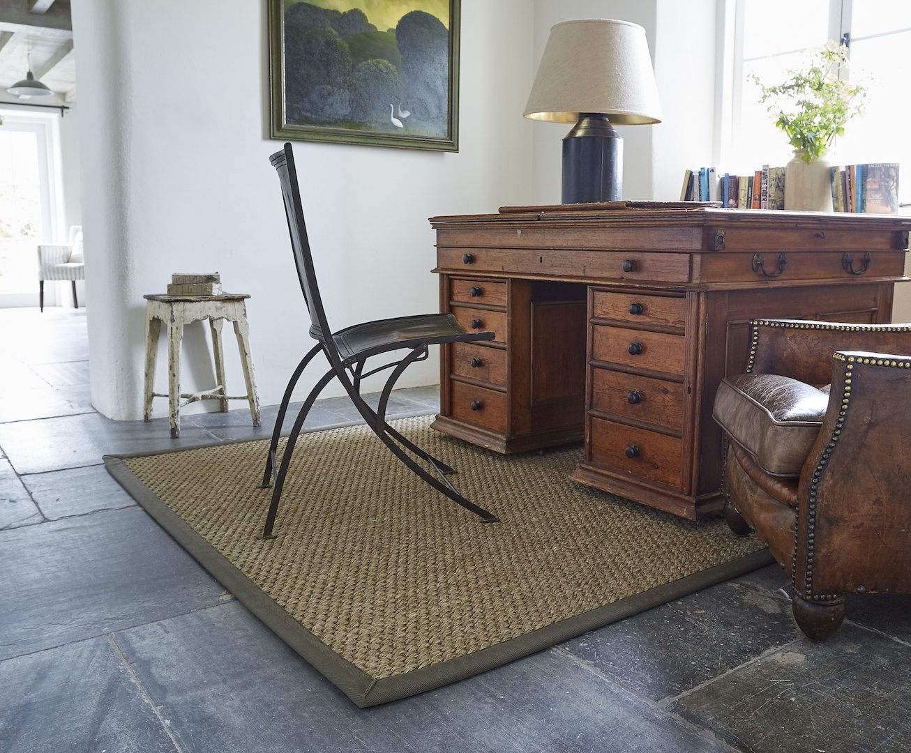 Sisal Himalaya Kashmir With Olive Cotton Herringbone Border